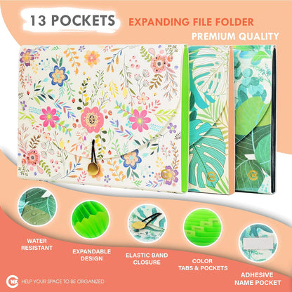 CNK File Folders Organizer with 13 Pockets Accordion Expanding Folder Documents Receipt Document Paper Pocket Filing Accordian Important expandable holder files alphabetical Labels Letter