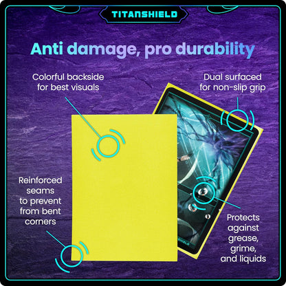 TitanShield (150 Sleeves, Yellow Compatible with Standard Sized Board Games, MTG Magic The Gathering, Lorcana, and Trading Card Sleeves Deck Protector 2.5" x 3.5" 66x91mm