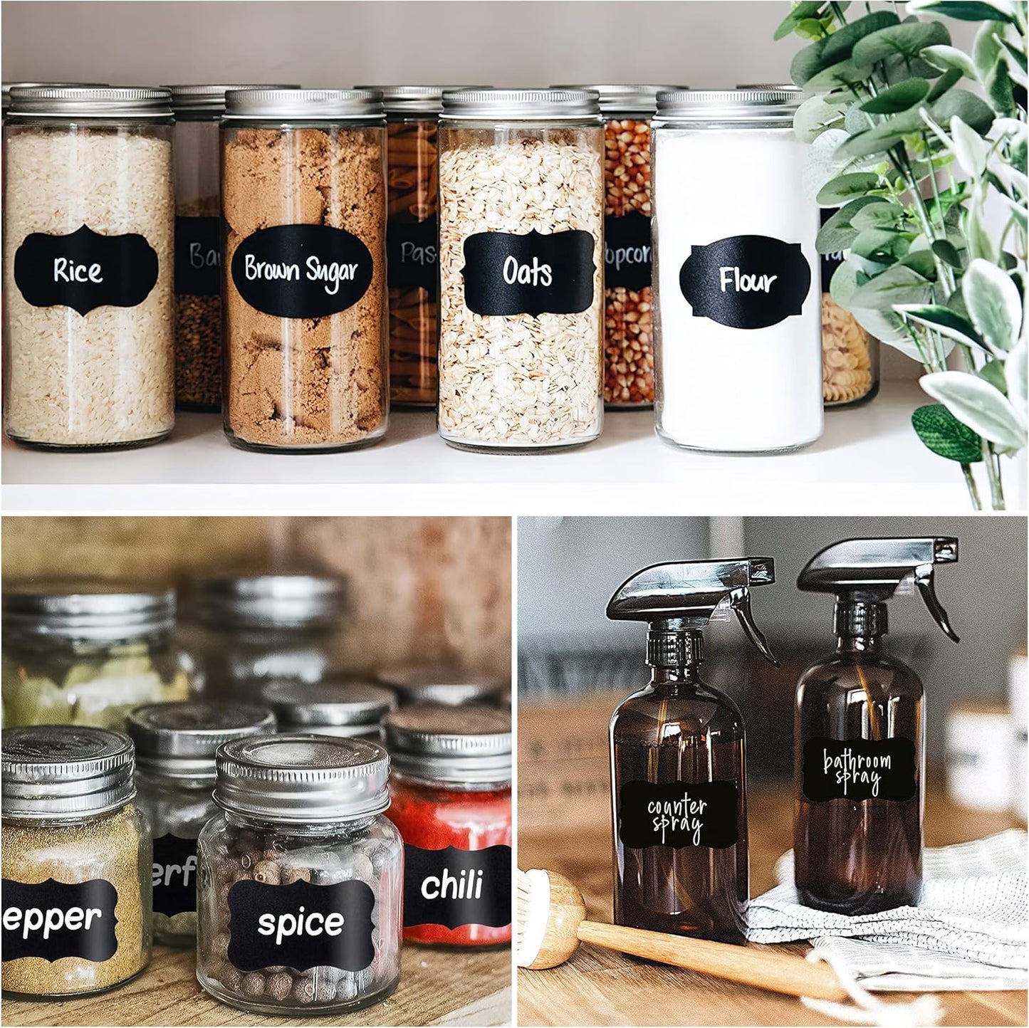 MUWOOB Chalkboard Labels, 120 Pcs Black Reusable Waterproof Label Stickers, Kitchen Pantry Sticker Labels for Containers, Mason Jars, Condiments, Food Storage (Wave)