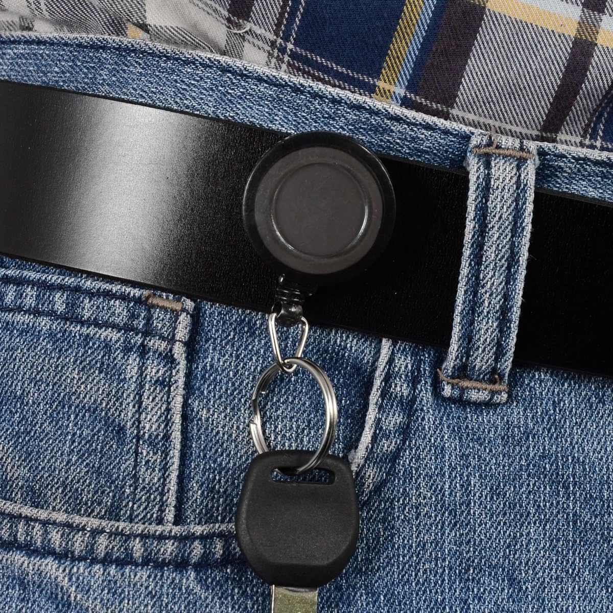 JANYUN 50 Pcs Retractable Badge Reel Clips Holder for Hanging ID Card Name Key Chain (Black)