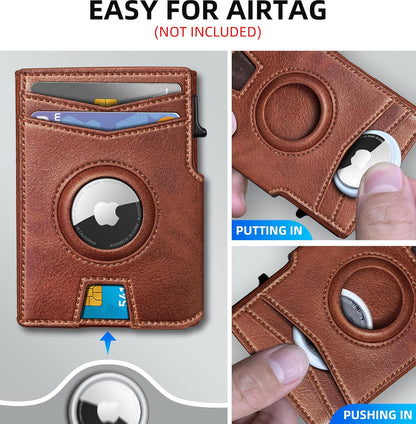 Airtag Wallet for Men,with Money Clip 10 Cards Metal Case Smart Slim Pop Up Credit Card Holder Flip with Magnetic Closure RFID Blocking wallet with Gift Box