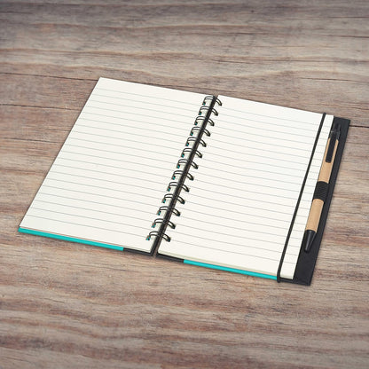 DISCOUNT PROMOS Custom Eco Block Notebooks with Pens Set of 100, Personalized Bulk Pack - Perfect for School, Office, Business, Home - Aqua