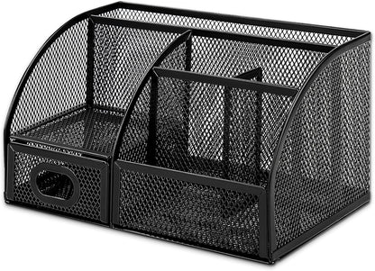 Amazon Basics Pen Holder and Desk Organizer, Office Caddy Storage, Black, ‎9.1" x 5.9" x 5.5''