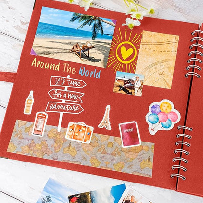 Bstorify Square Scrapbook Photo Albums 80 Pages (11 x 11 Inch) Red Thick Paper, Hardcover, Ribbon Closure - Ideal for Your Scrapbooking Albums, Art & Craft Projects (Red, 11 x 11 Inch)