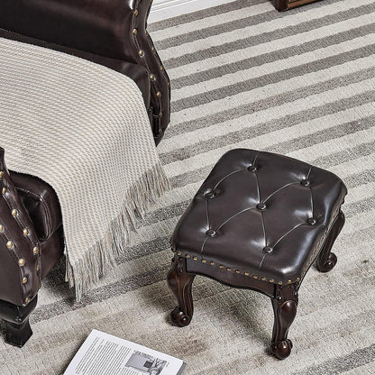 Foot Stool Ottoman Foot Rest Microfiber Leather Upholstered Footstool for Sofa, Living Room, Entryway, Solid Wood Stool (Dark Brown)