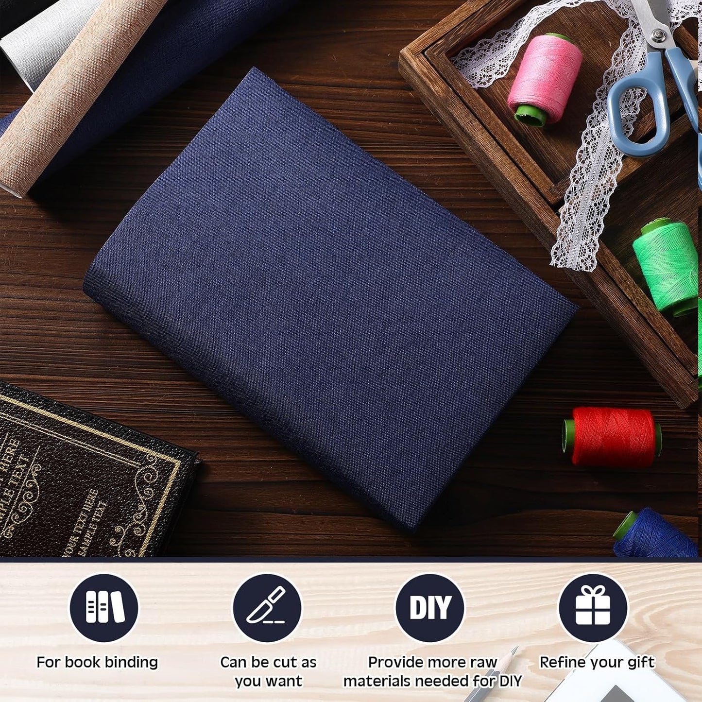 4 Pcs Book Cloth Bookcover Fabric Surface with Paper Backed Binding Cloth Fabric Book Cover for Scrapbooking Album DIY Craft Supplies Home, 4 Colors(Classic Color,40 x 16 Inches)