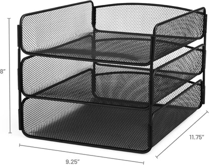 Safco Onyx Desk Organizer, 3 Trays, Office and Classroom Mailbox, Paper and Mail Sorter, Steel Mesh, Black