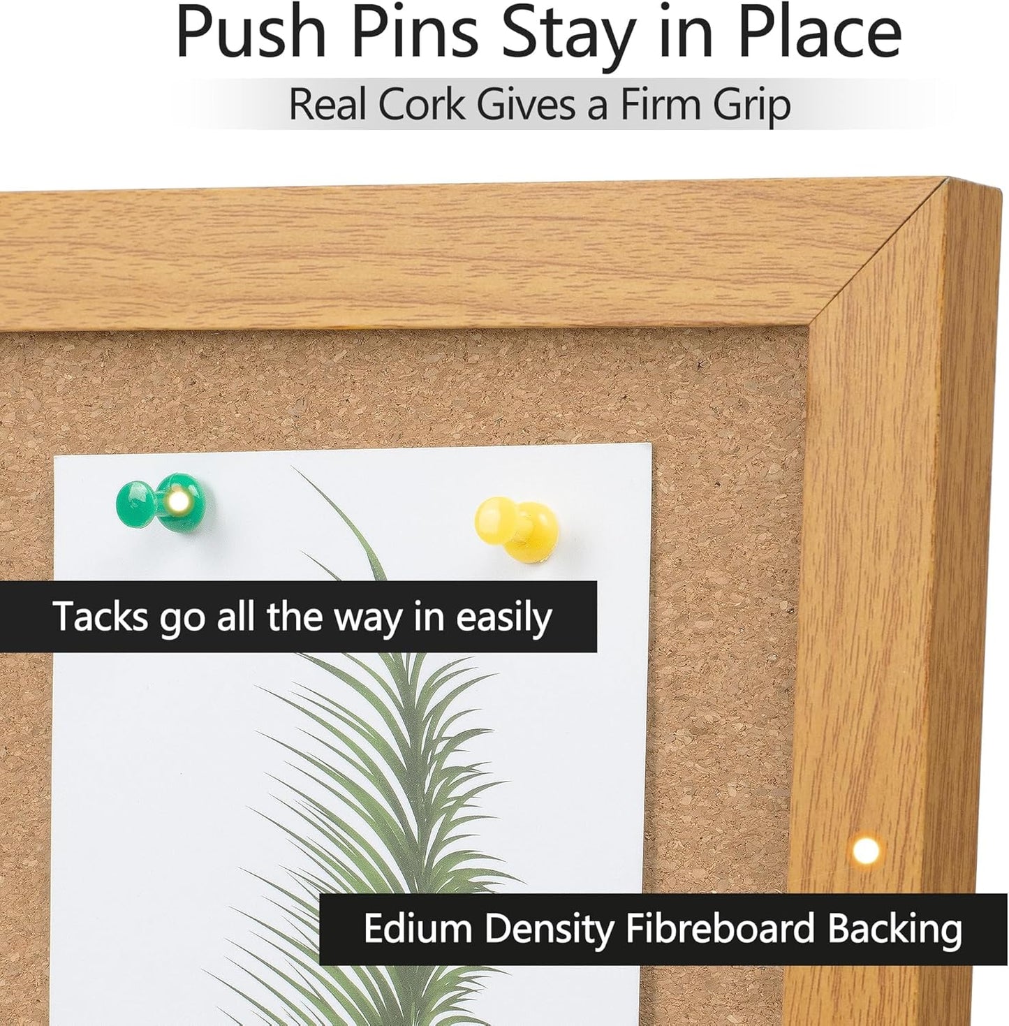 Board2by Cork Board Bulletin Board 30 x 42, Oak Framed 4x3 Corkboard, Office Board for Wall Decor, Large Wall Mounted Notice Pin Board with 15 Push Pins for School, Home & Office