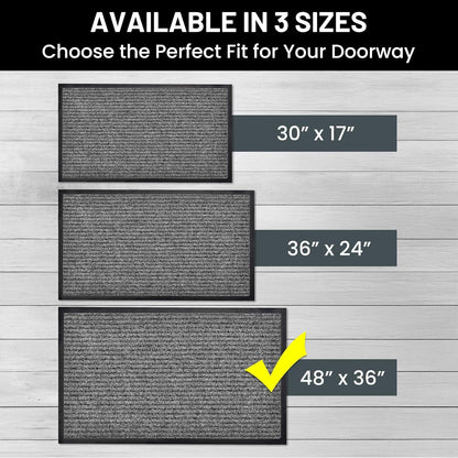Sierra Concepts Front Door Mat X-Large Welcome Floor Mats - Entryway Indoor Outdoor Entrance Doormat, Patio, Porch, Muddy Dog Shoe, Inside Outside Low Profile 48x36in, 2-Pack Battleship Gray