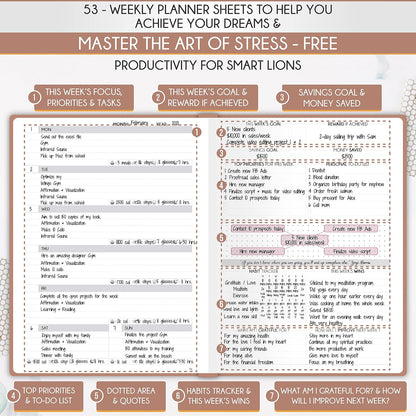 Life Planner - Undated Daily, Weekly & Monthly Planner with Budget Section | A 12 Month Journey to Increase Productivity & Happiness | Life Organizer & Gratitude Journal - Horizontal Format