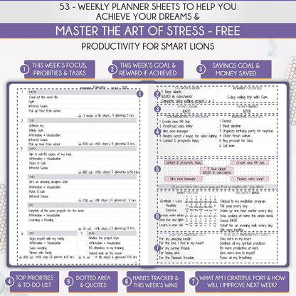 Life Planner - Undated Daily, Weekly & Monthly Planner with Budget Section | A 12 Month Journey to Increase Productivity & Happiness | Life Organizer & Gratitude Journal - Horizontal Format