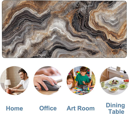 Large Mouse Pad Abstract Marble Gaming Desk Pad Computer Keyboard Non-Slip Waterproof Mouse Mat with Rubber Base and Stitched Edges Entertainment Office Writing Desk Mat 35.4 x 15.7 Inches