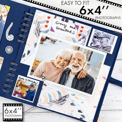 Bstorify Square Scrapbook Photo Albums 8 x 8 Inch Blue Hardcover with Ribbon Closure - Ideal for Scrapbooking, Art & Craft Projects