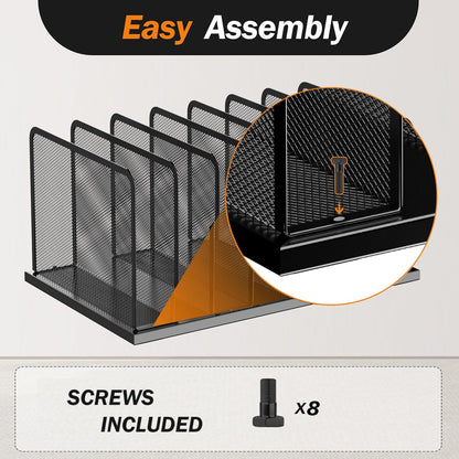 Kuntine.B Desk File Organizer Upright Mesh Desktop Organizer File Sorter Office Organization File Holder for Home, Office & Classroom (Pink, 1 Pack 7-Section)