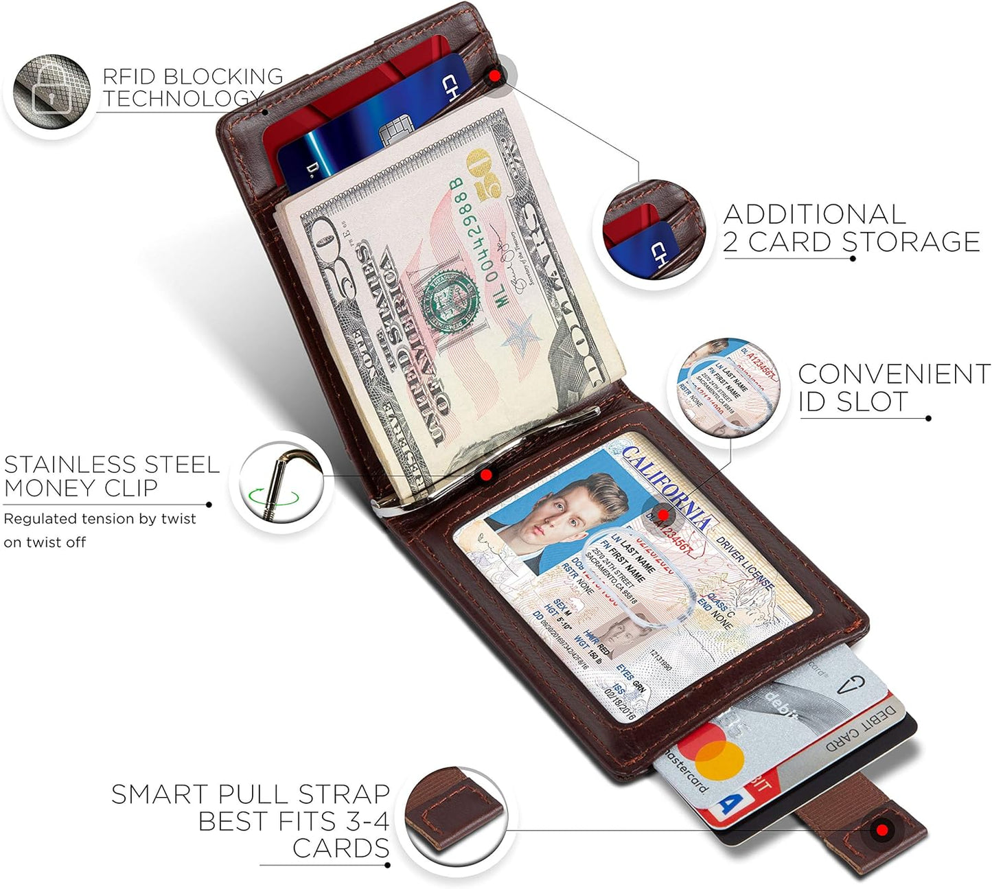 SERMAN BRANDS RFID Blocking Slim Bifold Genuine Leather Minimalist Front Pocket Wallets for Men with Money Clip Thin Mens