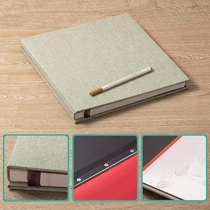 Large Photo Album Self Adhesive Scrapbook Album for 4x6 6x8 8x10 Pictures 12.6"x11" Inch 40 Pages Linen Cover Magnetic Photo Album with A Metallic Pen and DIY Sticker(Grass Green)