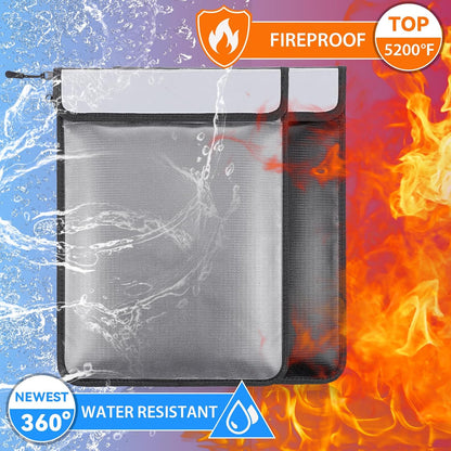 2 Pcs 5200°F Upgraded Fireproof Document Bag, Fire and Water Resistant Bag with Zipper for Documents, 15 x 11 Inch Waterproof Fireproof Money Bag for Important Document Storage Organizer(Black&Gray)