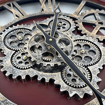 HOIBAI Large Wall Clock, Wall Clocks for Living Room Decor 30 Inch Farmhouse Vintage Rustic Kitchen Wall Decor Vintage Roman Oversized Wall Clock for Home Bedroom House, Moving Gears Clock