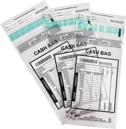 Clear Plastic Small Bank Deposit Bags For Cash | Pack of 1000 | 5"x9"|Tamper Evident Bags | Write-On Panel and Tear-Off Receipt | Ideal for Cash Handling