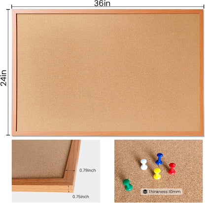 Cork Bulletin Board for Wall - 36” x 24” Bulletin Board Wall Mounted Wood Frame Message Board pin Board for School,Office and Home