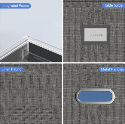 File Organizer Box File Boxes for Hanging Files with Lid Set of 3 Decorative Hanging Folders Letter Size Organizer with One-Piece Plastic Frame Slides (13.2 * 10.1 * 10.1in(3Pack), Grey)