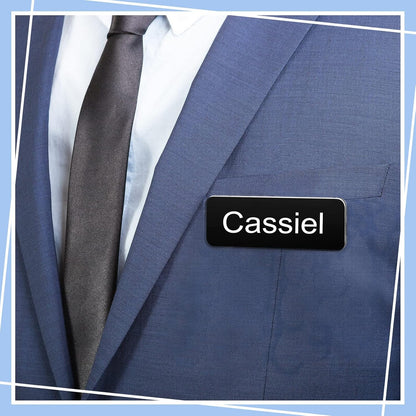 Breling 100 Pieces Name Tags with Pins 1 x 3 Inches Blank Name Tags Reusable ID Badge Holders with Clip for Office Workers Students Employee Custom(Black)