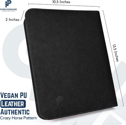 Padfolio Binder - Professional Faux Leather Travel Organizer Pouch for Tablet, Documents, Presentation Folders, Zipper Closure, Removable 3-Ring Notepad - Black