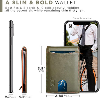 SERMAN BRANDS RFID Blocking Slim Bifold Genuine Leather Minimalist Front Pocket Wallets for Men with Money Clip Thin Mens