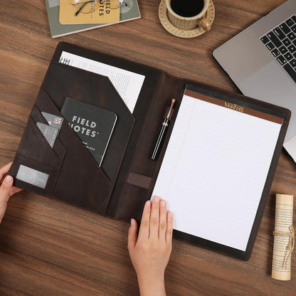 Genuine Leather Padfolio,Free Engraved Name, Personalized Leather Portfolio, A4 Document Folder Legal Pad Padfolio, Resume Folio for Men & Women