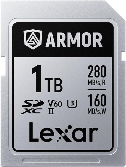 Lexar 1TB Armor Silver PRO SDXC Memory Card, UHS-II, C10, U3, V60, 6K UHD, Up to 280MB/s Read, Stainless Steel, for Professional Photographer, Videographer, Enthusiast (LSDAMSP001T-RNNNU)
