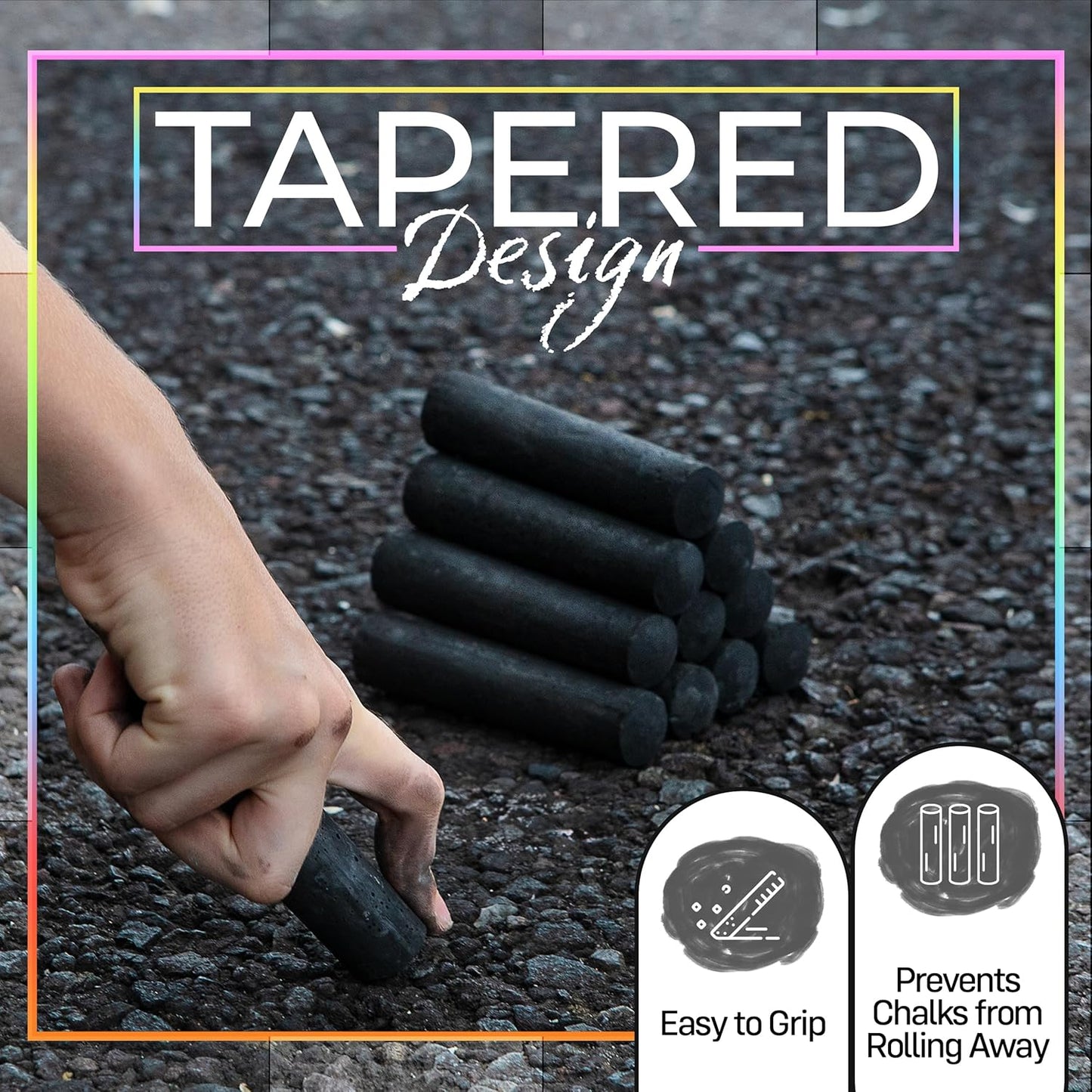 Loddie Doddie Black Sidewalk Chalk Bucket - 20 Count Jumbo Sticks Non-Toxic - Sidewalk Chalk For Kids & Outdoor Activities