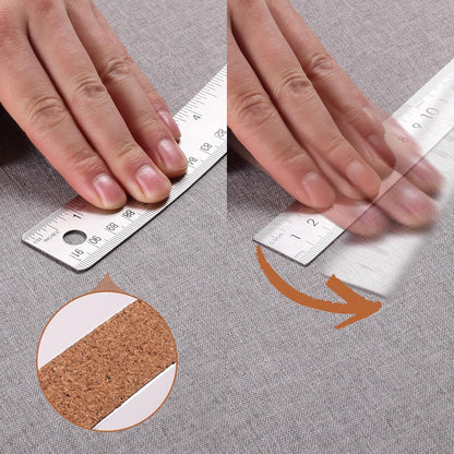 2PCS 24 Inch Metal Ruler, Stainless Steel Straight Edge Ruler with Cork Backing, Non-Slip Imperial & Metric Measuring Tool for School, Office, Woodworking, Drafting