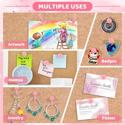 240Pcs Pink Thumb Tacks,5 Style Cute Push Pins, Decorative Push Pins for Bulletin Boards, Cork Board, Pink Office Supplies, Office Decor