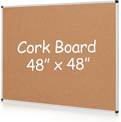 Board2by Extra Large Cork Bulletin Board 48" X 48", Silver Aluminum Framed 4'x4' Corkboard for Wall, Wall Mounted Notice Pin Board with 18 Push Pins for School, Home & Office