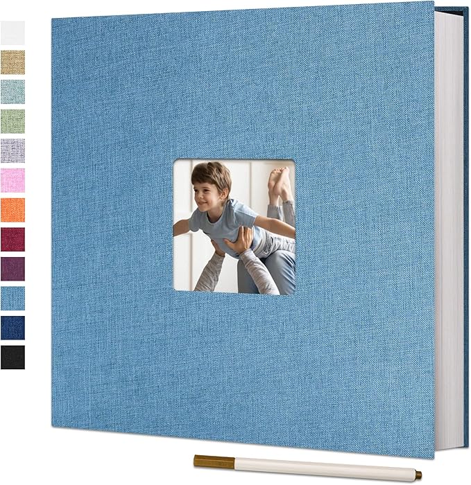 Vienrose Large Photo Album Self Adhesive for 4x6 8x10 10x12 Pictures Linen Scrapbook Album DIY 40 Blank Pages with A Metallic Pen