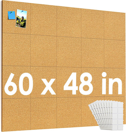 MaxGear 60" x 48" Large Cork Board for Wall, 20 Pack Cork Board Tiles with 40 Pushpins & Safe Removable Adhesive Tabs, 12" x 12" Corkboards for Office, School, Home