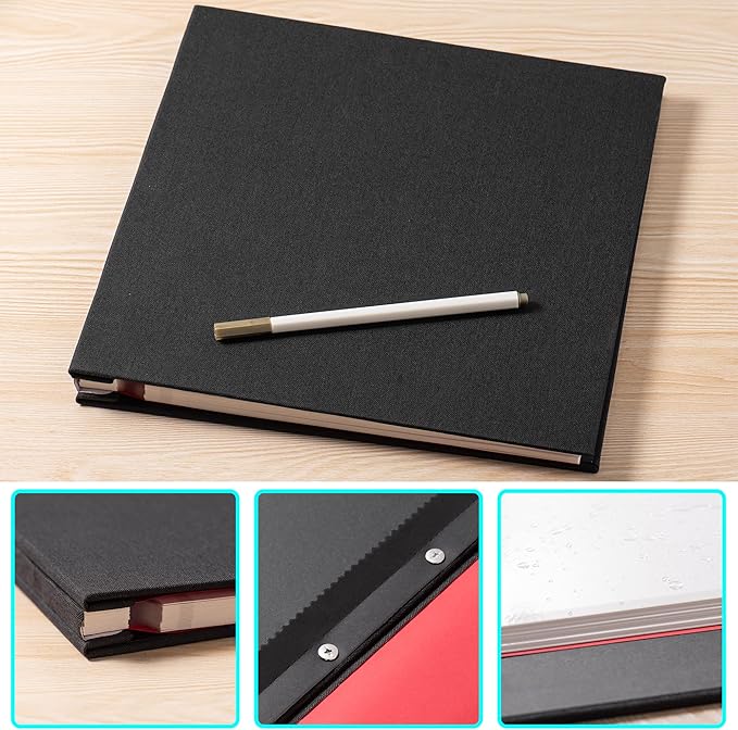 Large Photo Album Self Adhesive 4x6 8x10 10x12 13"x12.8" Magnetic Scrapbook Album 12.6"x11" Inch 60 Sticky Pages Linen Cover DIY Photo Album with A Metallic Pen and DIY Stickers(Black)