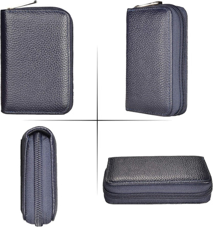 Easyoulife Genuine Leather Credit Card Holder Zipper Wallet With 26 Card Slots