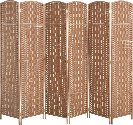 HOMCOM Room Divider, 6 Panel Folding Privacy Screen, 6FT Tall Portable Wicker Weave Partition Wall Divider for Bedroom, Home Office, Natural