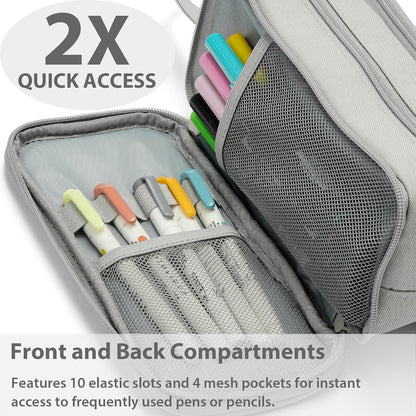 Pencil Case Pouch Box Bag School Supplies Girls Boys Kids, Cute Preppy Stuff Big Capacity Aesthetic Pen Organizer, Back to College Stationary, Gray, Extra Large Style, 2300ml