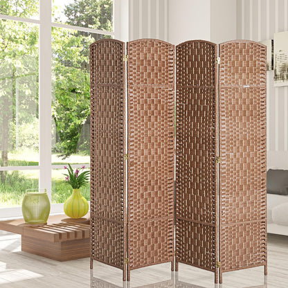 HOMCOM Room Divider 4 Panels Folding Privacy Screen 6FT Tall Portable Wicker Weave Partition Wall Divider for Bedroom Home Office, Natural Wood