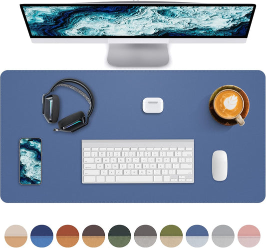 Desk Pad Mat 23.6"x13.7" - Waterproof Mouse Pad & Desk Protector, Non-Slip PU Leather for Gaming Keyboard/Mouse, Stitched Edge XL Office Desk Pad with Ergonomic Support(Gray Blue)