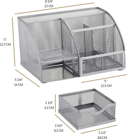 Annova Mesh Desk Organizer Office with 7 Compartments + Drawer/Desk Tidy Candy/Pen Holder/Multifunctional Organizer (Silver)