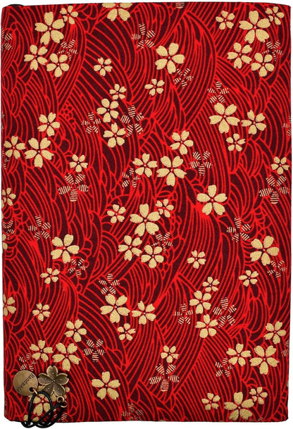 BLBMH A5 Book Cover for Paperbacks- Adjustable Fabric Book Sleeve Cover Protector Fit for 5.5x8.2 inch Hardcover Softcover Book Novels Notebook -Red Cherry Blossoms