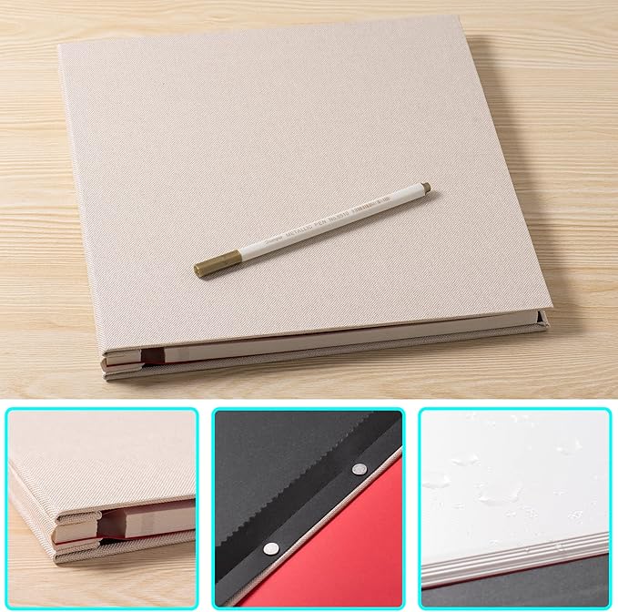 Photo Album Self Adhesive 4x6 5x7 6x8 8x10 8.5x11 11x10.6 Magnetic Scrapbook Album DIY Length 11x10.6 Inch 40 Pages Linen Cover Beige DIY Photo Album with A Metallic Pen and and Plastic Board