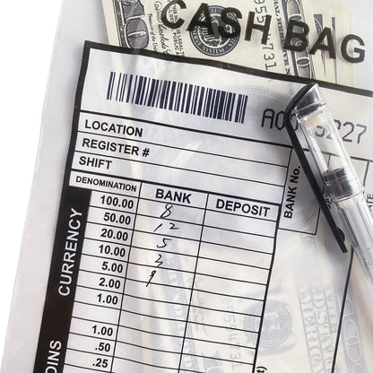 Clear Plastic Small Bank Deposit Bags For Cash | Pack of 1000 | 5"x9"|Tamper Evident Bags | Write-On Panel and Tear-Off Receipt | Ideal for Cash Handling