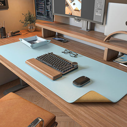 DAWNTREES Dual Sided Desk Mat,Leather Desk Pad,Cork Desk Mat Protector,with PU Leather Valet Tray Organizer,Large Mouse Pad,Desk Writing Pad for Office and Home(Light Blue 31.5"x15.8")