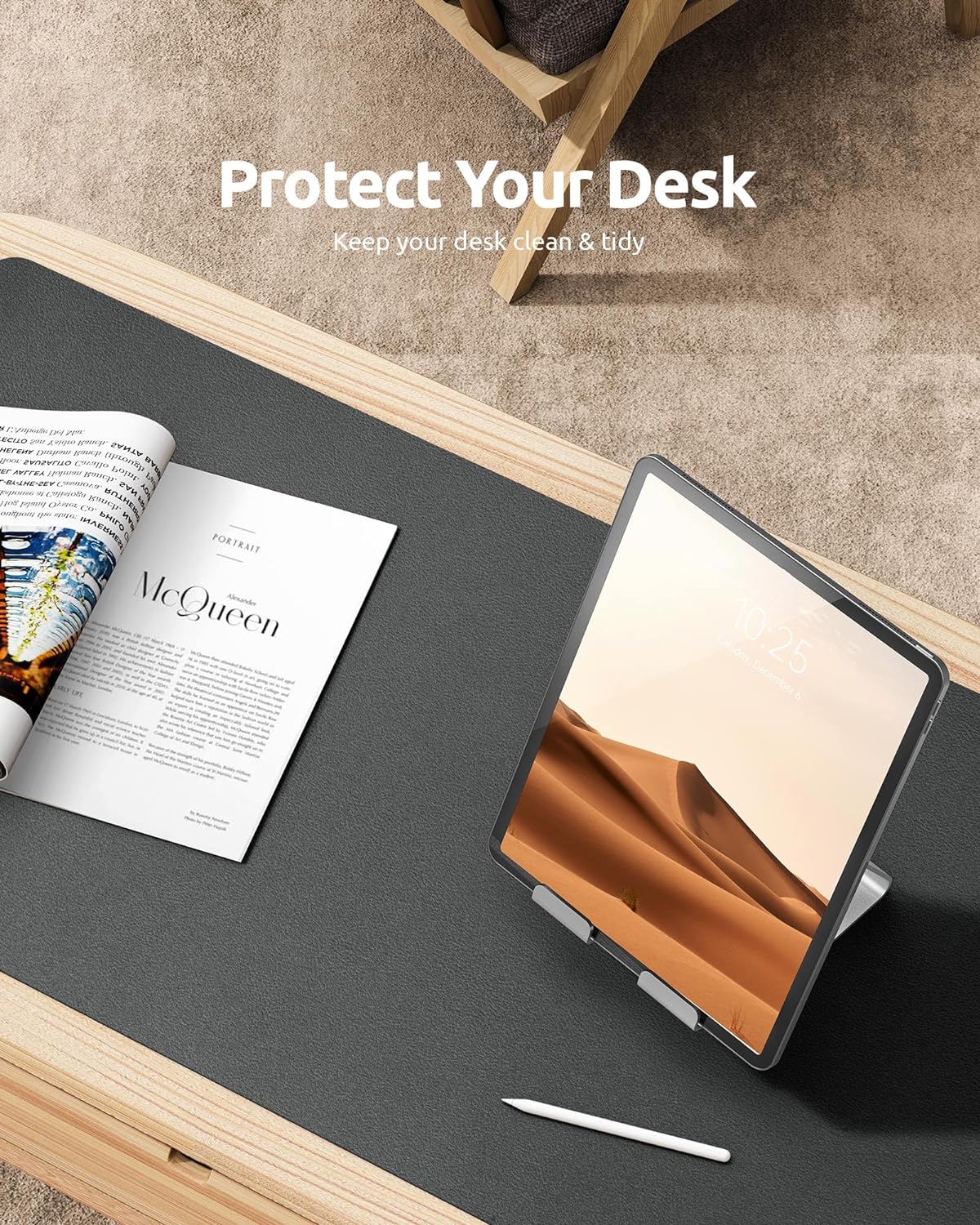 YSAGi Leather Desk Protector, Office Mat, Large Mouse Mat, Non-Slip PU Leather Blotter, Laptop Desk Pad, Waterproof Writing Pad for Office and Home (Dark Grey, 35.4" x 17")