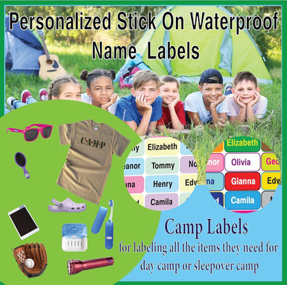 Personalized Waterproof Name Labels Press and Stick Custom Name Stick on Clothing Labels. Customized Up to 3 Lines Great for Camp & Daycare (Purple Ombre)