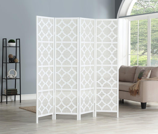 NicBex Room Divider 4 Panel Room Dividers with Quarterfoil Diamond Design Partition Room Dividers and Folding Privacy Screens Wall Divider for Home, Room Separation,69.28"W x 17.32"D x 70.31"H, White